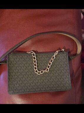 Michael Kors Dark Brown Signature Chain-Detail Crossbody Belt Bag Size M
